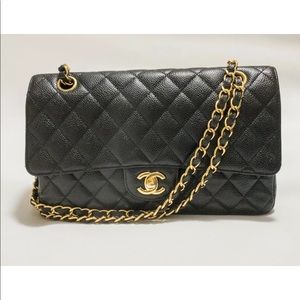 CHANEL MEDIUM BLACK CAVIAR CLASSIC DOUBLE  FLAP